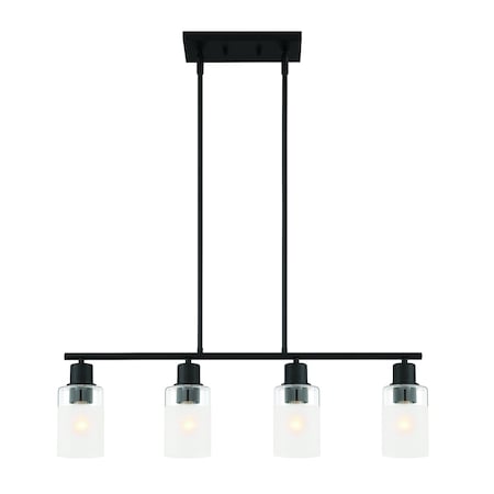 Designers Fountain Cedar Lane 60 Watt 4 Light Matte Black Pendant with Clear Etched Glass Shade D236M-IS-MB